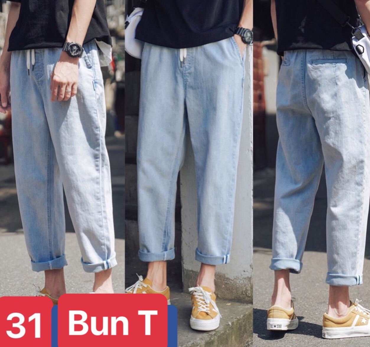 QUẦN BAGGY JEAN NAM CHẤT BÒ XANH XANH LƯNG THUN CẠP CHUN HÀN QUỐC ỐNG RỘNG DÀI MÙA THU HÈ ĐÔNG NHẬT BẢN TT-31 TRANG BUN FASHION