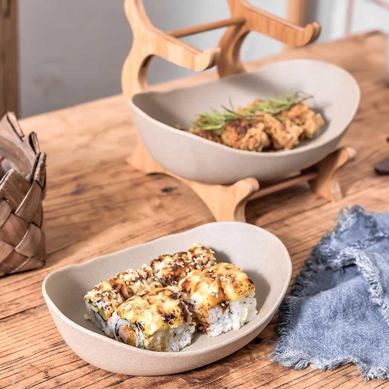 KHAY SỨ DẠNG 2 TẦNG ĐỰNG HOA QUẢ - MÀU NGÀ