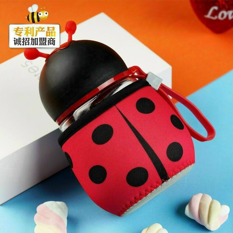 Bình giữ nhiệt lõi thủy tinh đựng sữa cháo họa tiết công trùng dễ thương SWEET HOME