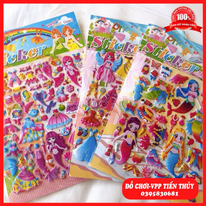 Tờ dán sticker nổi thời trang công chúa to nhiều chi tiết