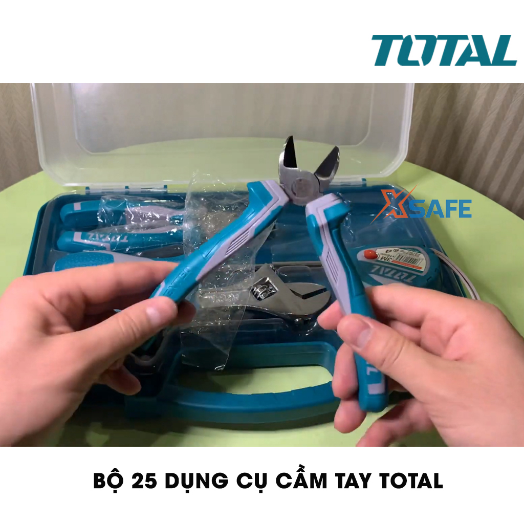 Set of 25 tools hand tools total THKTHP90256 suitable for engineering, construction, people dụng.1 piece alkaline combination 7 ", 1 Alkaline cut Cross 6", 1 set adjustable 8 ", 1 tape measure, 1 shank with magnet 100mm. 20 head screw-distribution xsafe