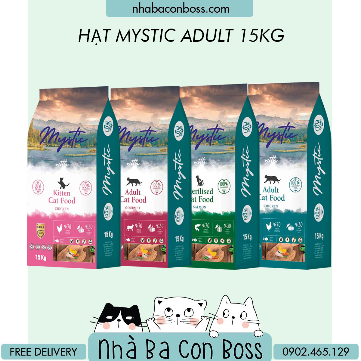 500g 1kg 15kg Hạt MYSTIC Adult Cho Mèo