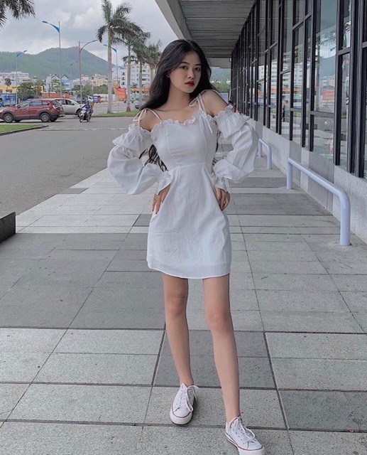 ✨ĐẦM RỚT VAI TAY BO ( CÓ ĐỆM NGỰC)
