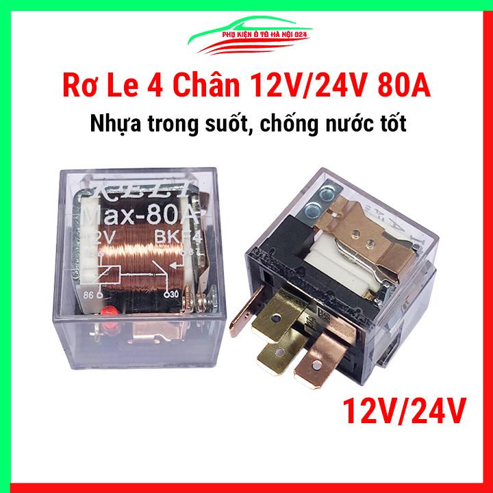 Rơ le ô tô 4 chân 12v 24v 80a-100a, relay xe hơi nhựa trong chống nước tốt