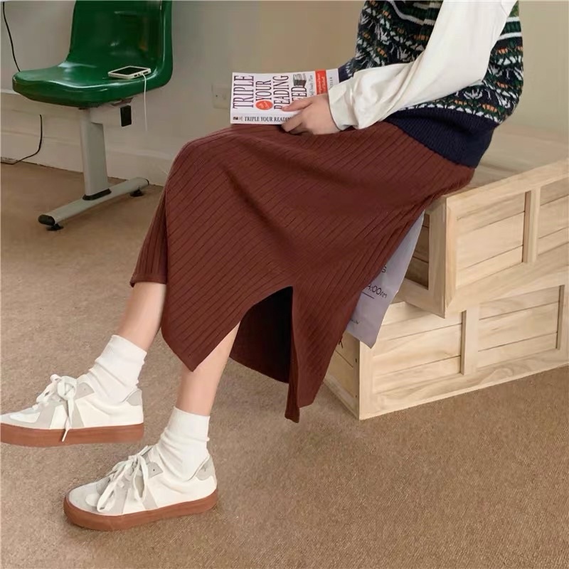 [Loại 1] Chân váy len MIDI Quảng Châu xẻ sau freesize MS150