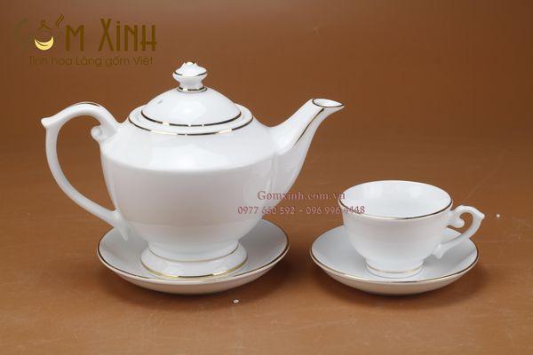 Bộ ấm chén Bát Tràng dáng Cúp cỡ S2 vàng kim