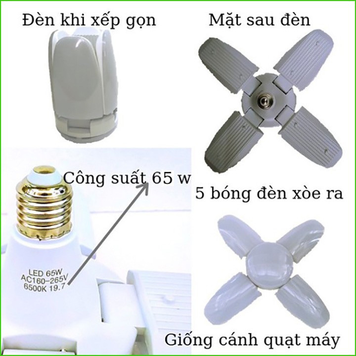 Bóng đèn led 4 cánh 60W siêu sáng ( hình cánh quạt)
