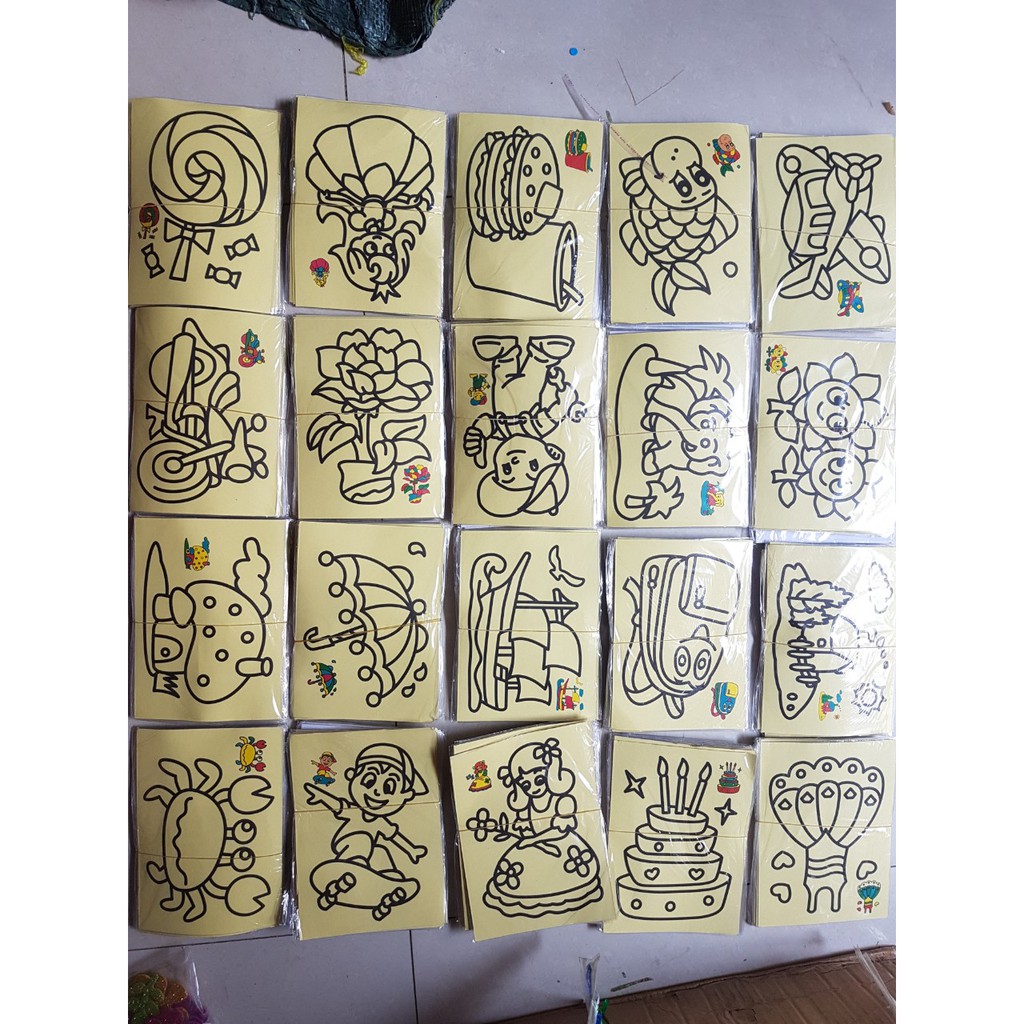 [Hoàn Tiền 10%]Combo 100 Tranh Cát 13X18 Cho Bé Có Sẵn 6 Túi Cát Màu