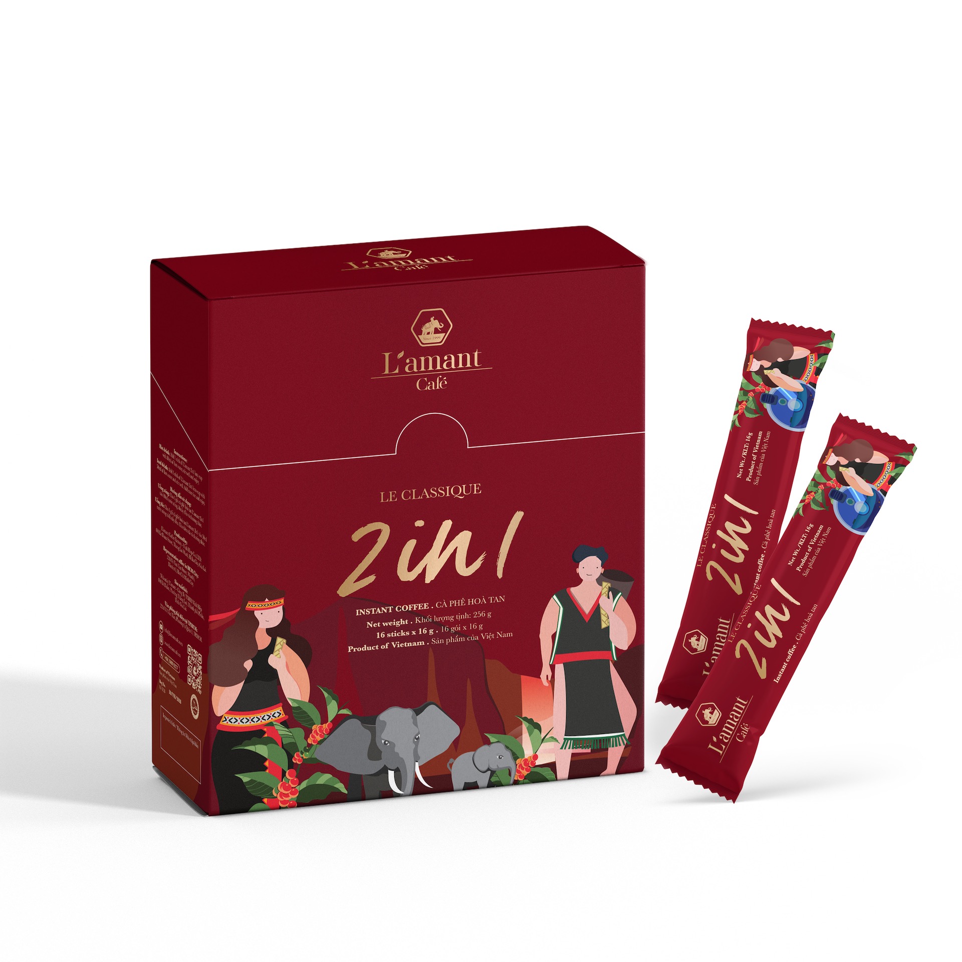 [MỪNG ĐẠI LỄ TẶNG QUÀ MÊ] Cà phê hòa tan đen L'amant 2in1 - L'amant 2in1 Instant Coffee (Hộp 16 gói x 16gr)
