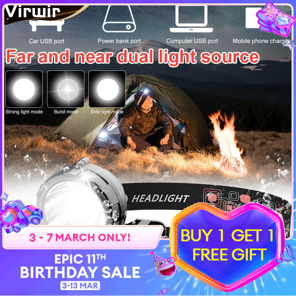 Headlamp COB+XPE Headlamp Headlight LED USB Re-chargeable Battery Portable Mini Torch Outdoor Lampu Kepala