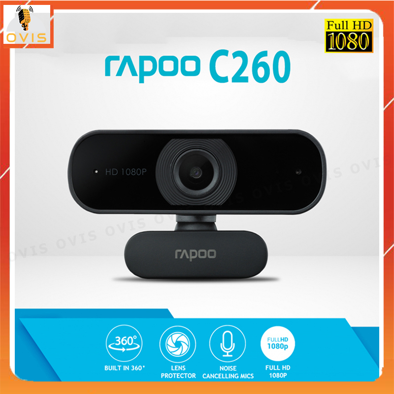 Rapoo c260 - webcam họp trực tuyến phân giải hd 1080p, góc siêu rộng 95°, tự động lấy nét, giảm tiếng ồn kép