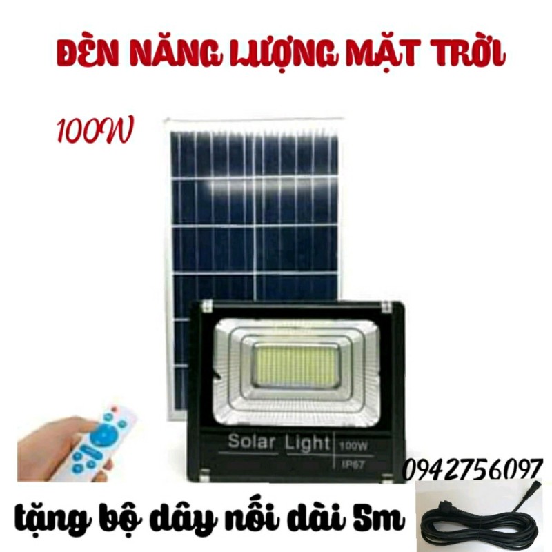 Đèn pha led 100W năng lượng mặt tròi có điều khiển
