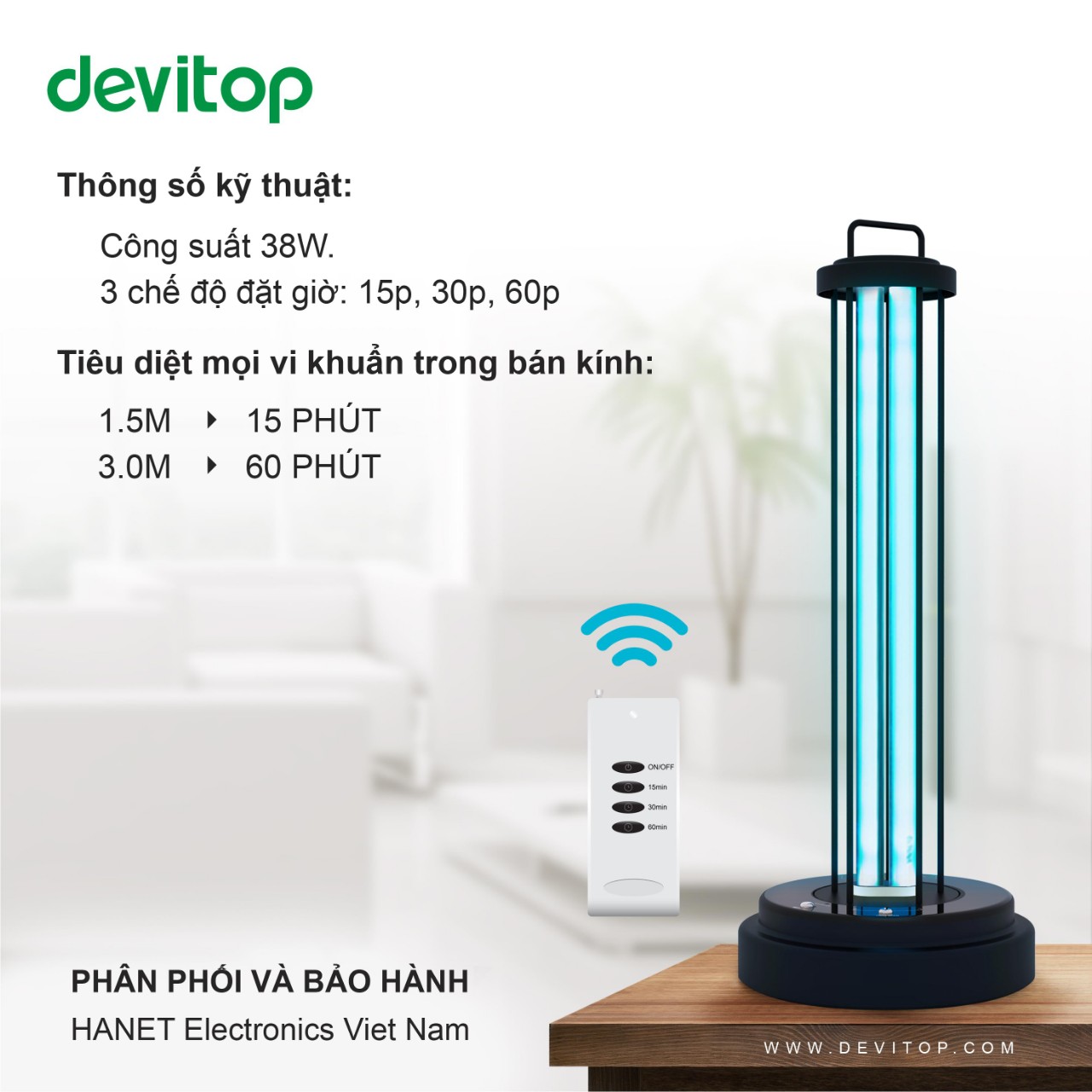 [HCM]Đèn diệt Khuẩn HANET Devitop UVC 36W