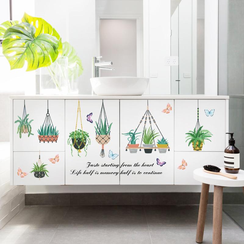Decal dán tường giỏ hoa xương rồng SK9329 - Decal dán tường cây xanh ,Decal dán tường hoa lá