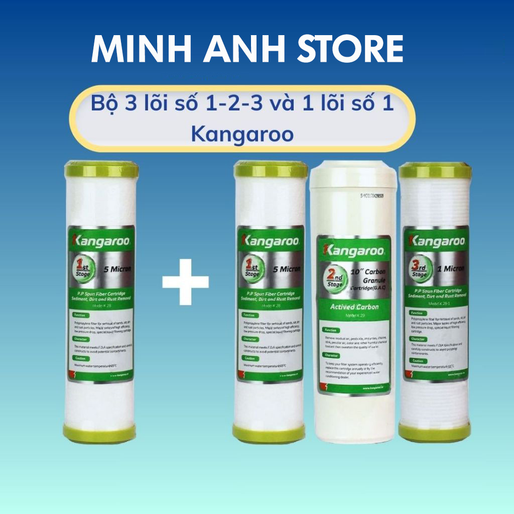 Combo 4 lõi lọc ( Bộ lọc thô số 1,2,3 + lõi số 1) cho máy lọc nước KANGAROO