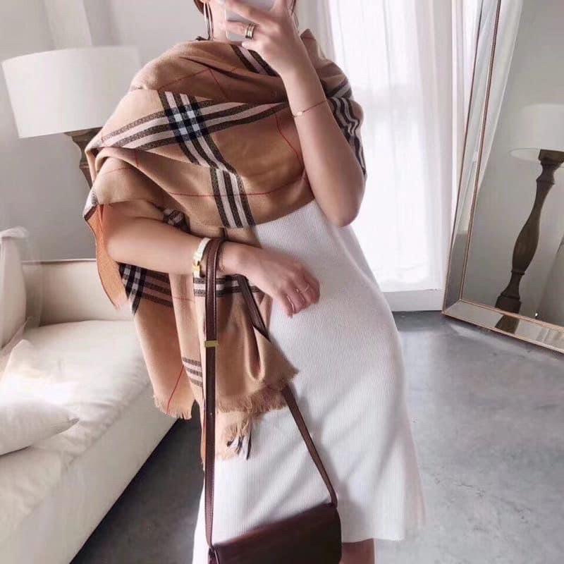 Khăn choàng cổ bbr 65x196cm THYTHY STORE Chất dạ đũi thêu lụa đẹp