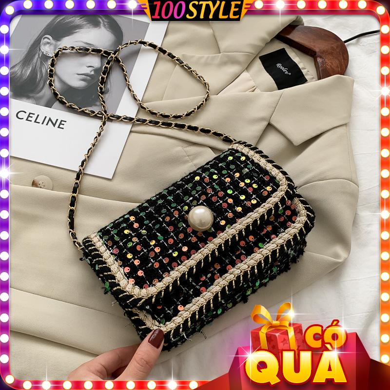 Túi Đeo Chéo Vải Len Dạ Nỉ Phối Kim Sa Xinh Và Sang - 100style