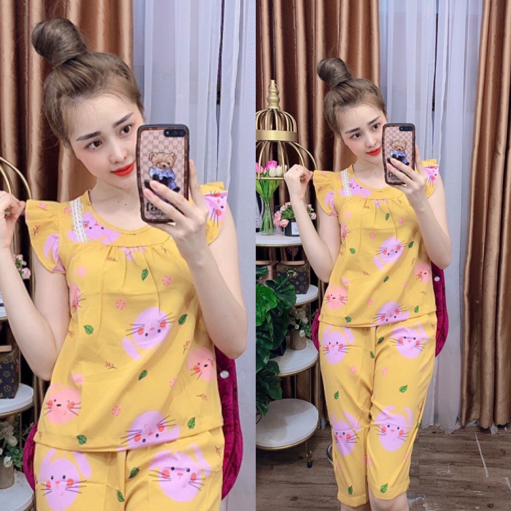 ĐỒ BỘ LỤA LỬNG MẶC NHÀ HỌA TIẾT HÌNH THÚ DỄ THƯƠNG (ẢNH THẬT) CÓ SIZE 40-75KG - LUA23