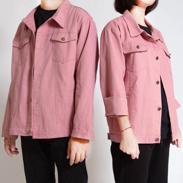 ÁO KHOÁC KAKI MÀU HỒNG FOME RỘNG NAM VÀ NỮ MẶC  RẤT CHẤT. 0KS4