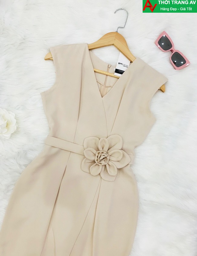 AV6459 - Đầm ôm body cổ V đính nơ eo lịch lãm