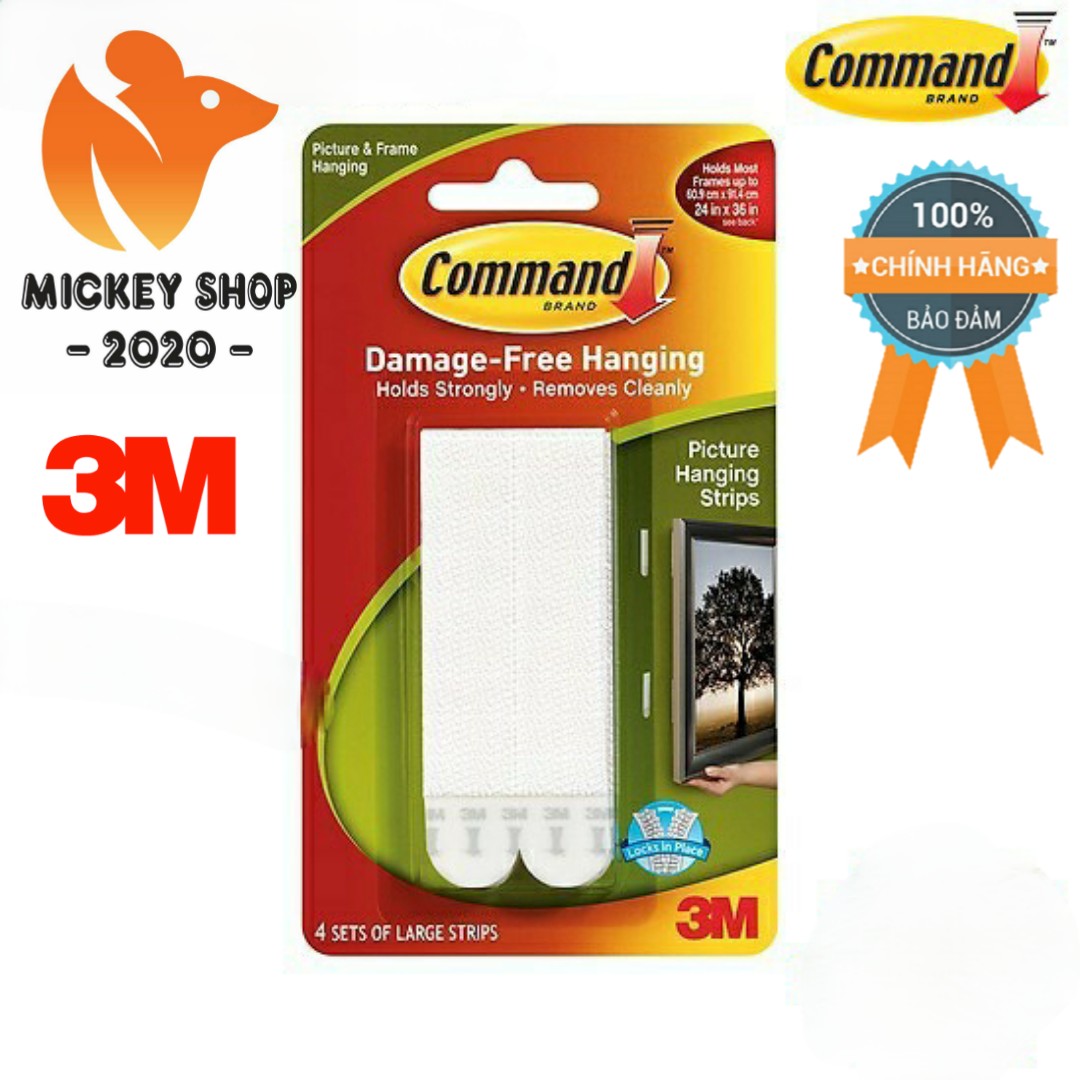 [SIÊU DÍNH] Miếng dán treo tranh trắng 7.2kg vỉ 8 miếng Command 3M 17206