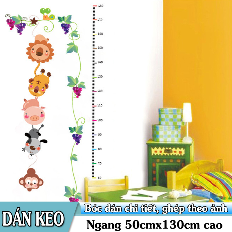 Decal dán tường thước đo cây nho và thú