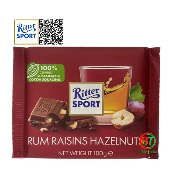KẸO SOCOLA RITTER SPORT RUM NHO HẠT DẺ 100GR- 12005