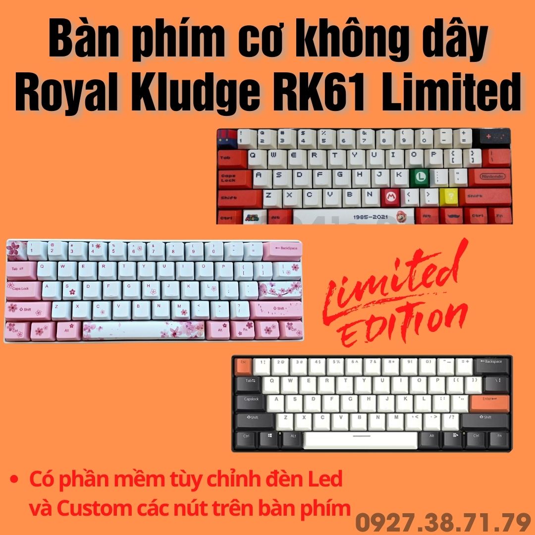 Bàn Phím Cơ RK61 Version 4.0 Limited HOTSWAP - Cáp Type C - Bluetooth 5.1 - Wireless 2.4G - Phần mềm Custom Led RGB