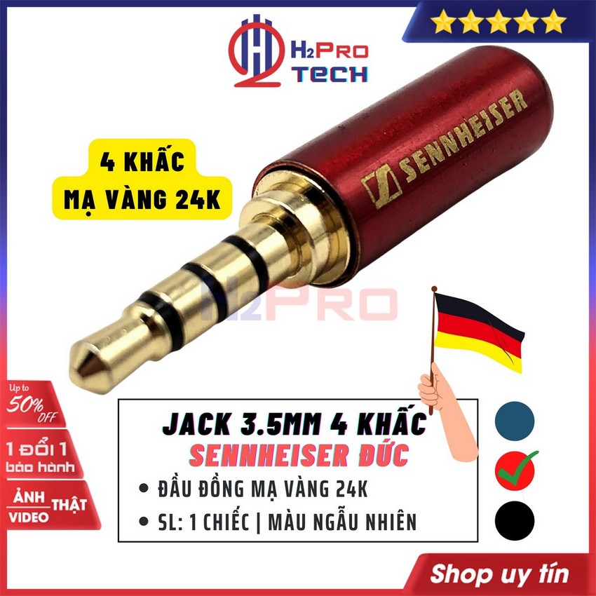 Jack 3.5mm 3ly 4 khấc sennheiser đức đầu đồng mạ vàng 24k, jack rắc audio stereo 3.5 mm cao cấp-h2pro tech