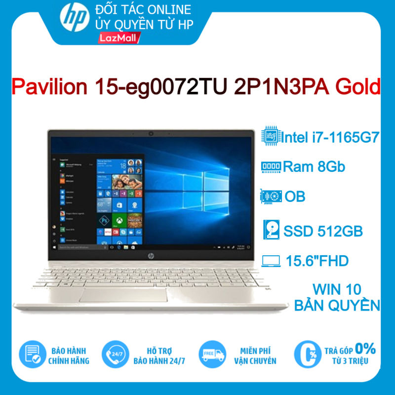 [Trả góp 0%]Laptop HP Pavilion 15-eg0072TU 2P1N3PA Gold i7-1165G7| 8GB| 512GB| OB| 15.6FHD| Win10