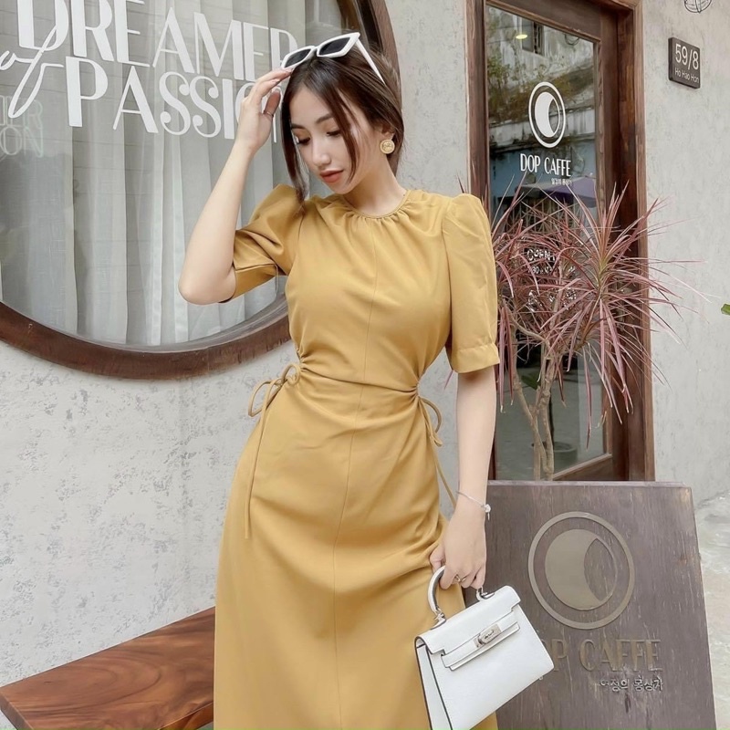 Đầm cổ tròn khoéc eo 3 màu