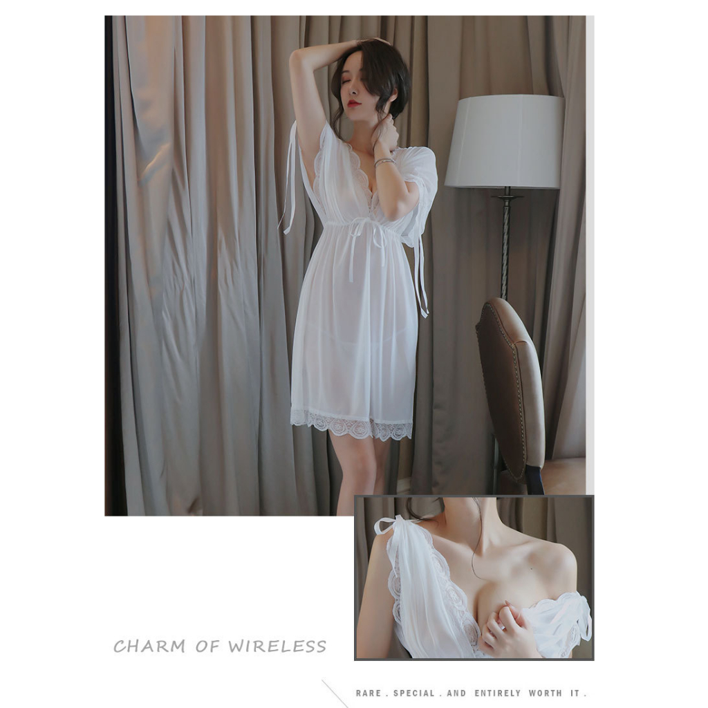 (Big size) Bộ váy ngủ lụa mềm thắt eo gọn dáng VN04