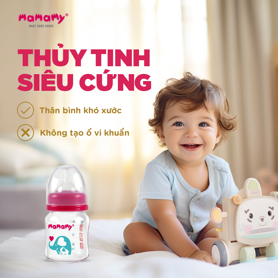 Bình sữa Mamamy cho bé chất liệu thuỷ tinh 120ml/240ml