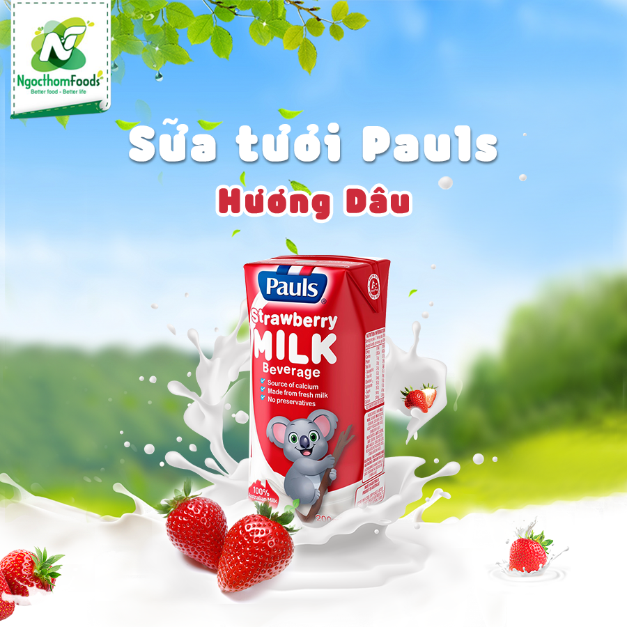 [HCM]Sữa Tươi Pauls Hương Dâu 200ml - Thùng 24 Hộp