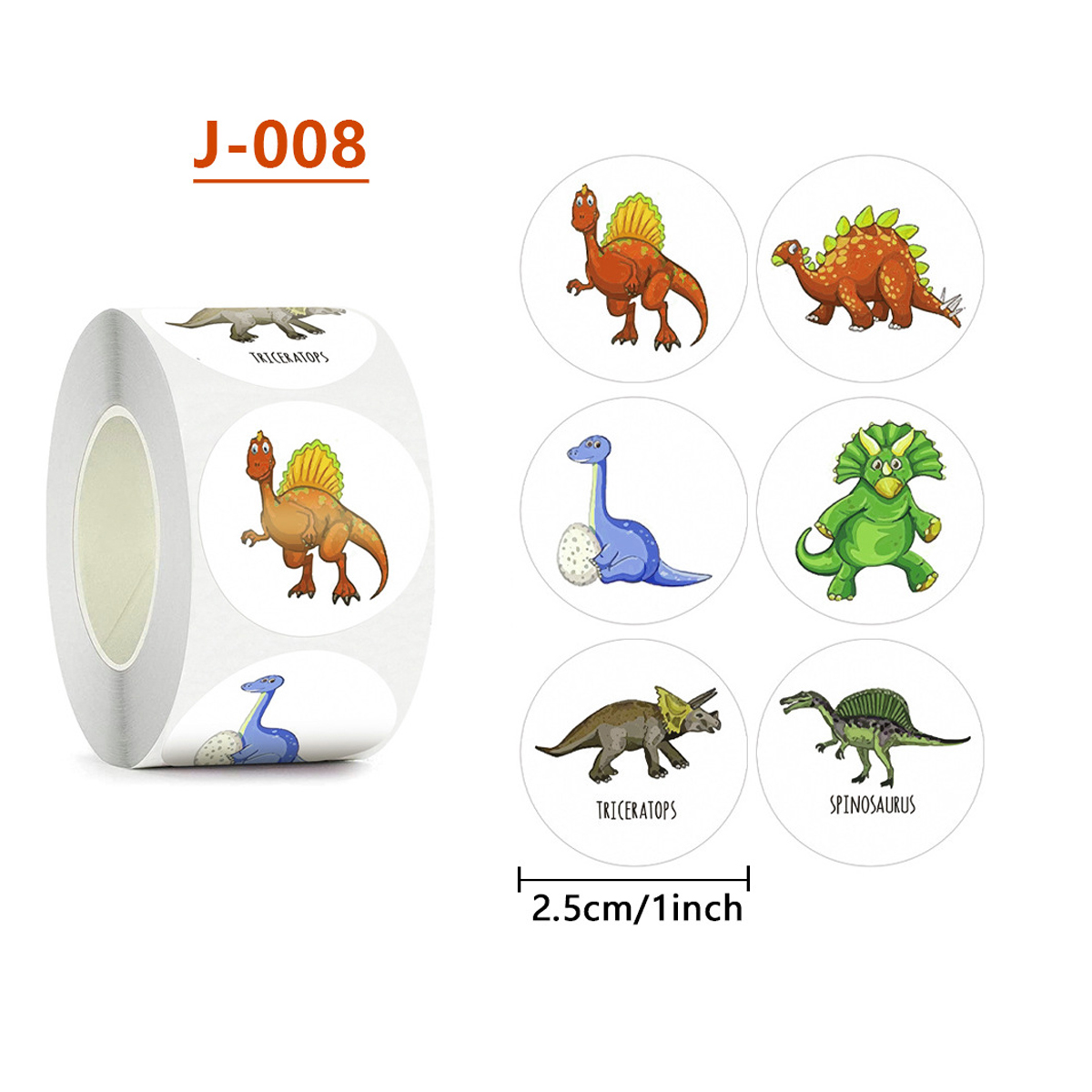 Cuộn 500 tem Sticker Hình khủng long dễ thương cho bé - 2.5cm
