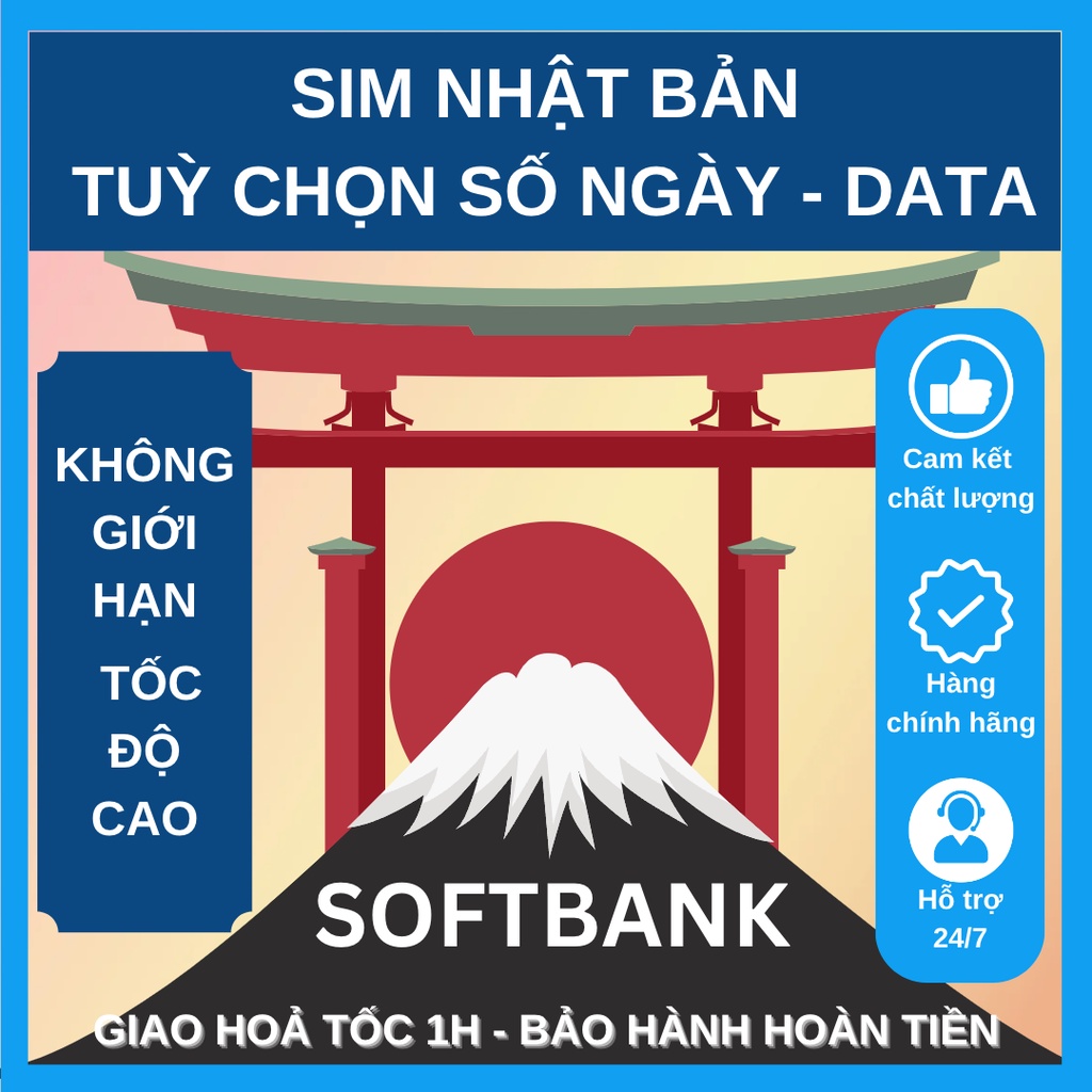 Sim Nhật Bản du lịch 3 4 5 6 7 8 10 14 ngày không giới hạn dung lượng tốc độ cao 4G mạng nhanh ƞhất SOFTBANK