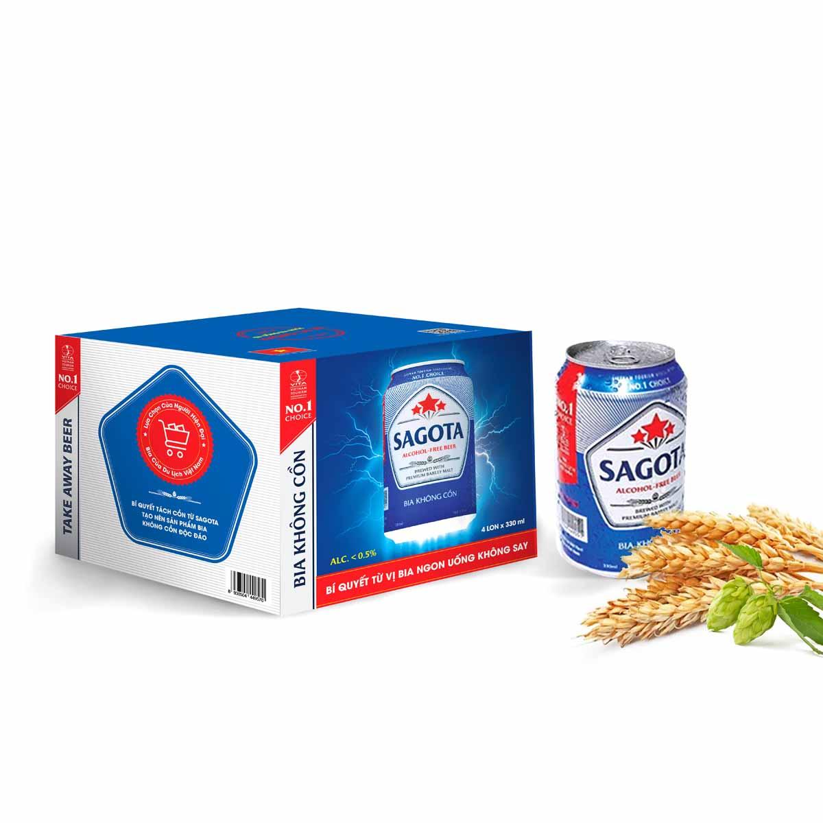 [Mua 2 pack tặng 1 pack cùng loại] Pack 4 lon Bia Sagota Không 330ml/lon