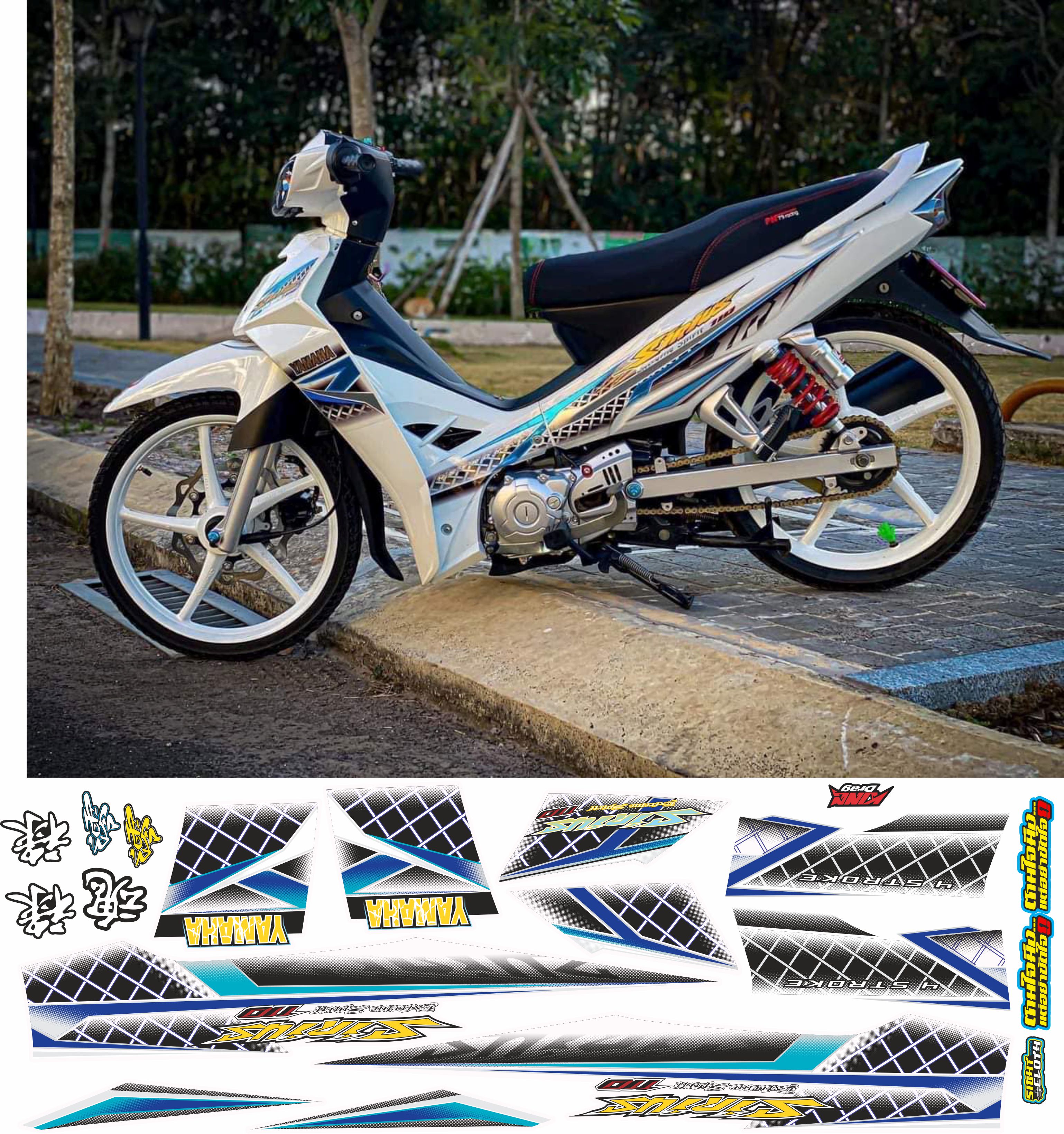 Tem sirius 110cc 50cc xanh trắng vàng dán xe trắng đẹp
