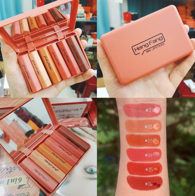 Set 6 cây son siêu lì siêu xinh Lipstick Heng Fang có gương