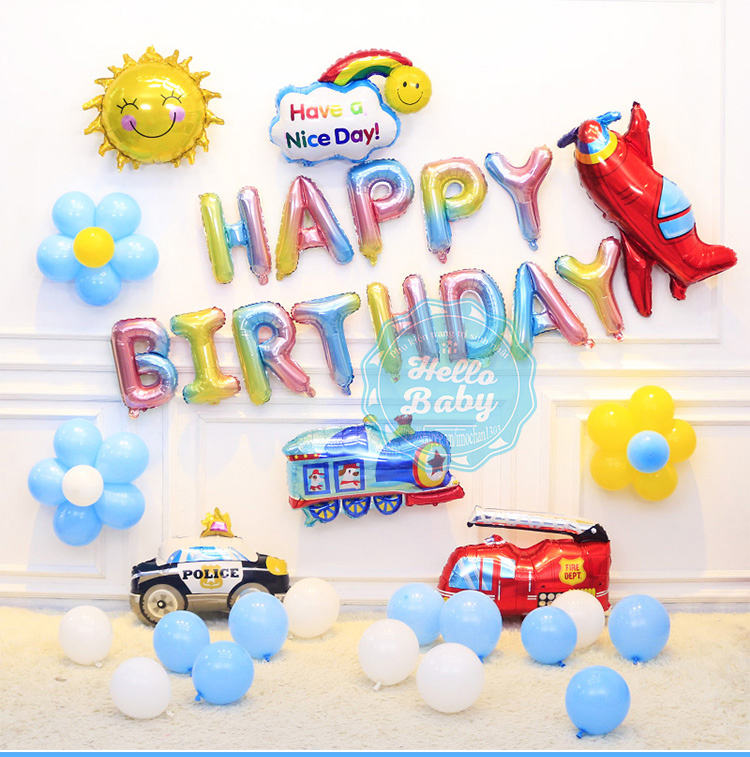 Set trang trí sinh nhật bóng chủ để xe như hình (Kèm Bơm + Keo) - Hello Baby