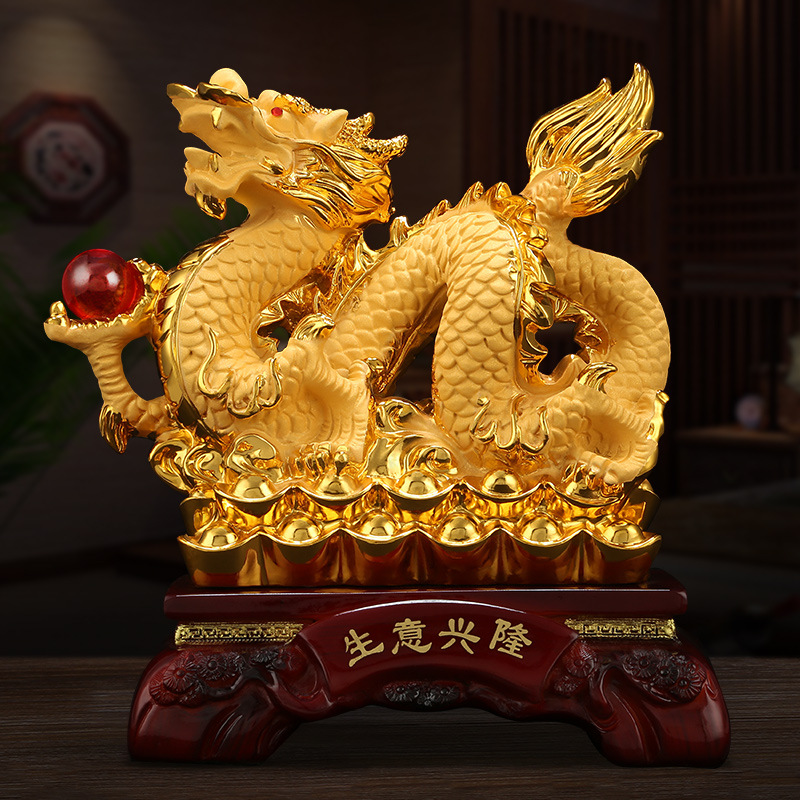 Tượng rồng vàng nhả ngọc phong thủy trang trí nhà cửa sang trọng ấm cúng mang lại may mắn