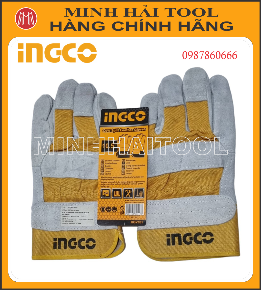 INGCO - Găng tay vải da 10,5 inch. Model: HGVC01. Chất liệu bằng vải da bò