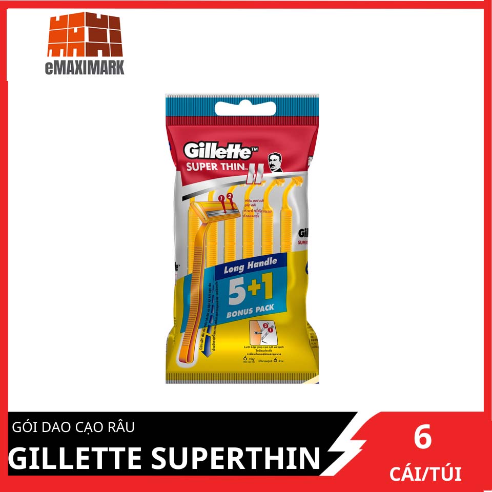 HCMDao cạo râu Gillette Superthin Cán vàng Gói 5+1