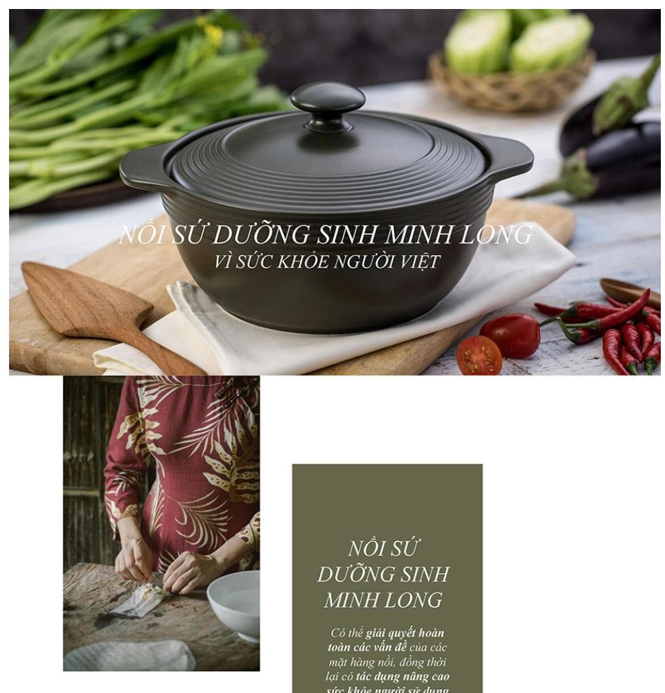 [HCM][Tặng chén cơm + đế lót tre]Nồi sứ dưỡng sinh 2 quai Minh Long I (0.65L)