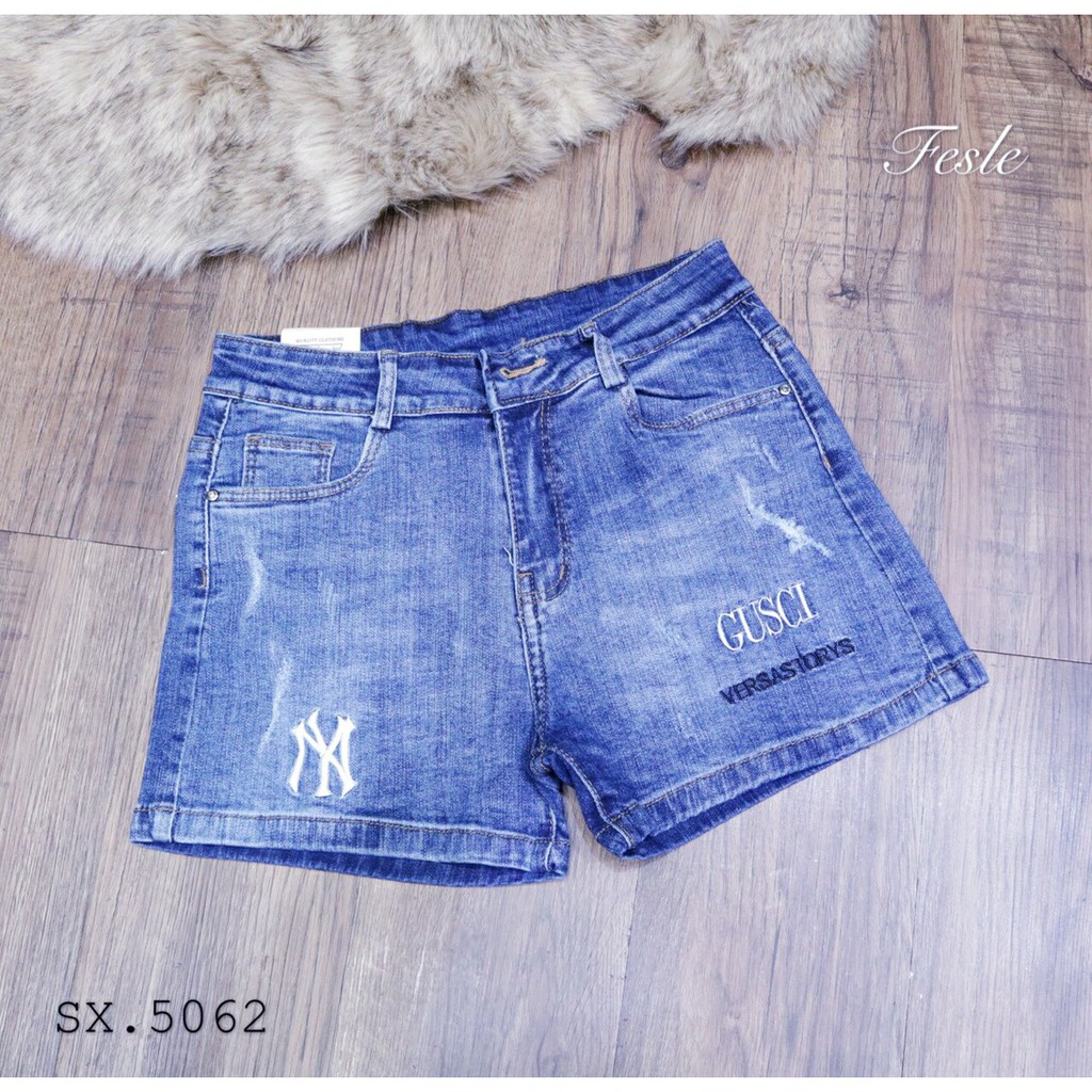Quần Sooc Jeans Nữ Xanh Thêu Cạp Cao [ Ảnh Thật ]