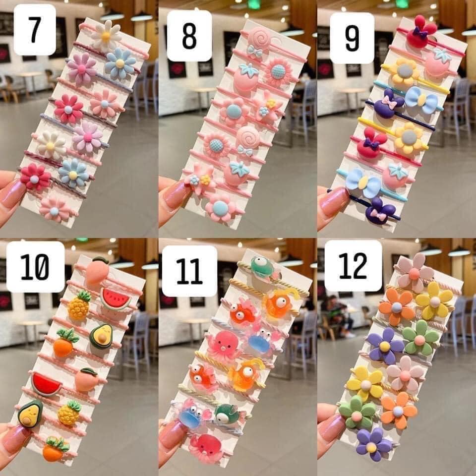 Vỉ 10 dây chun buộc tóc hoạt hình giao màu ngẫu nhiên