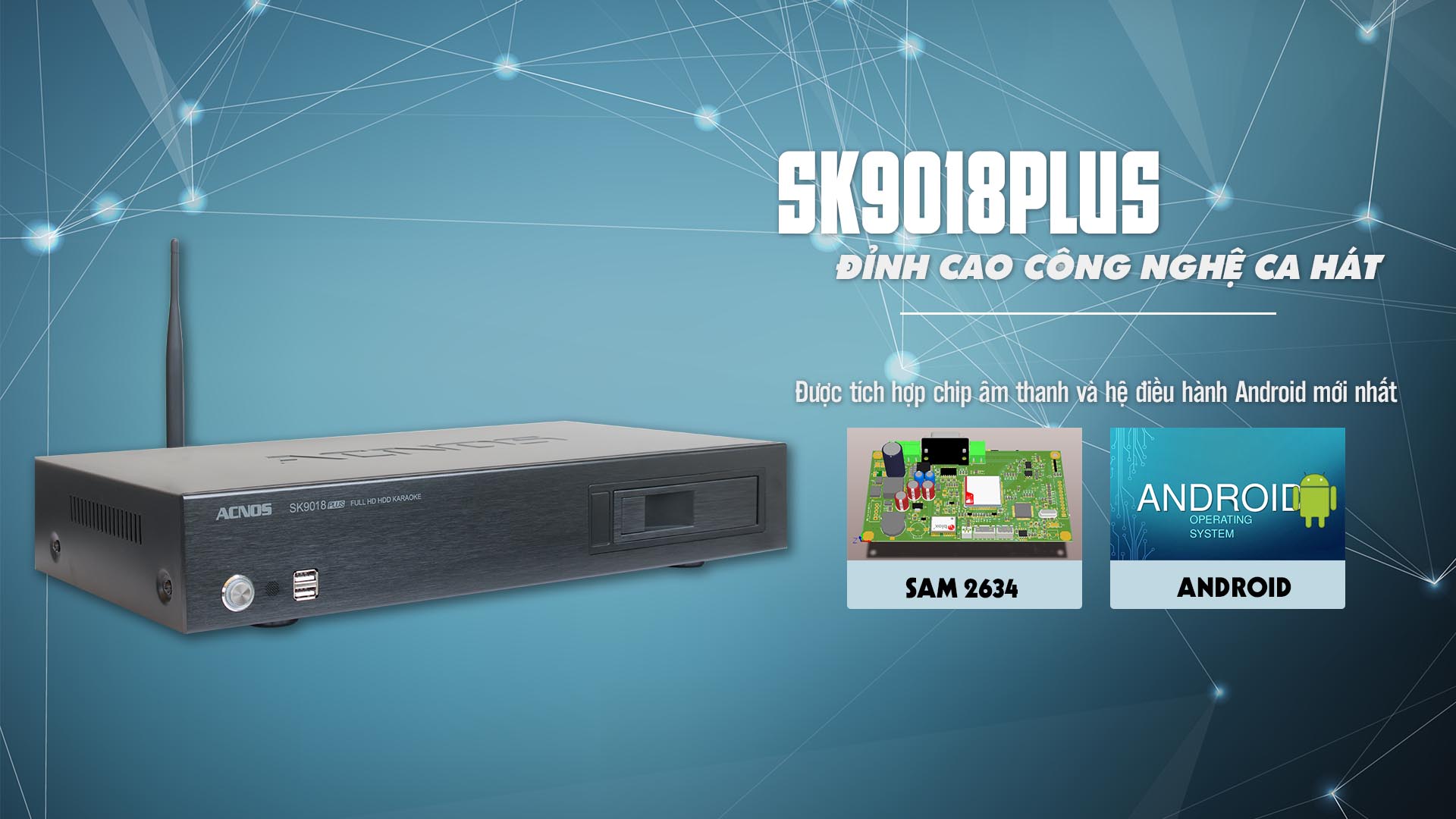 [HCM][Trả góp 0%]Đầu karaoke độ nét cao Acnos SK9018Plus + Ổ Cứng 4T (Đen)