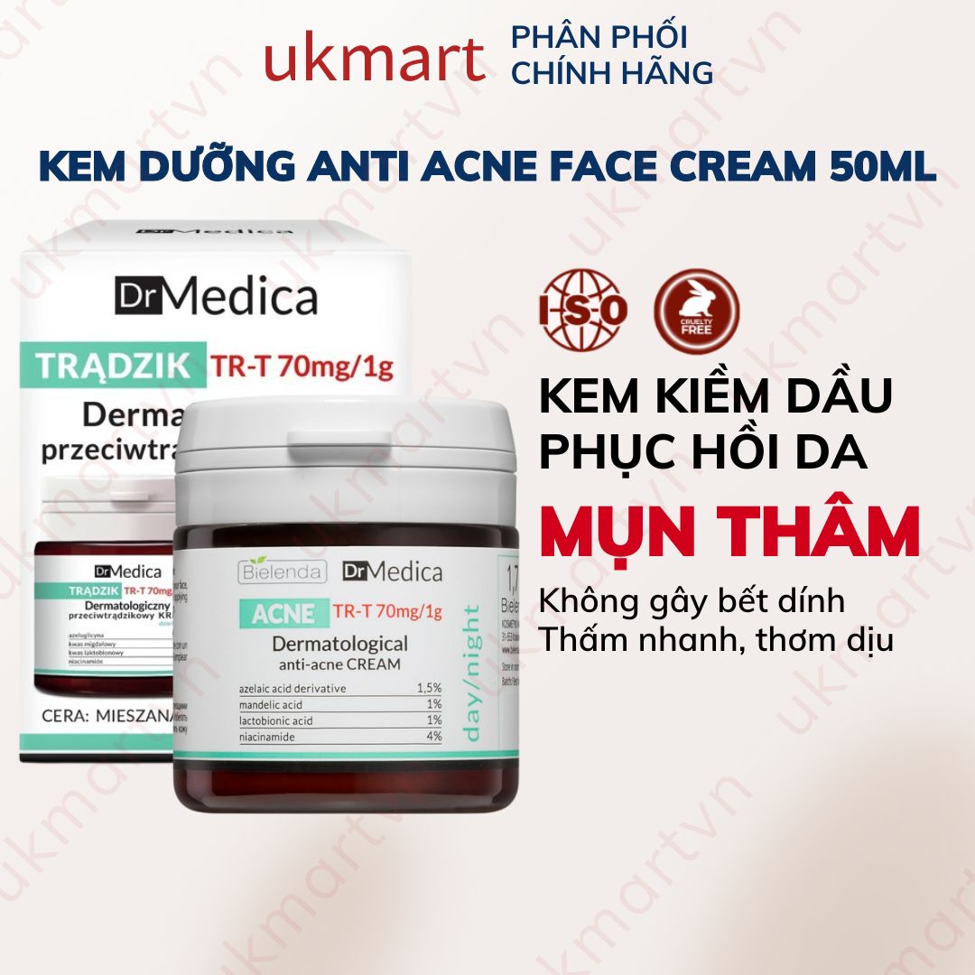 Kem Dưỡng Da Dầu Mụn Bielenda Dr Medica Dermatological Anti Acne Face Cream Day Night 50ml