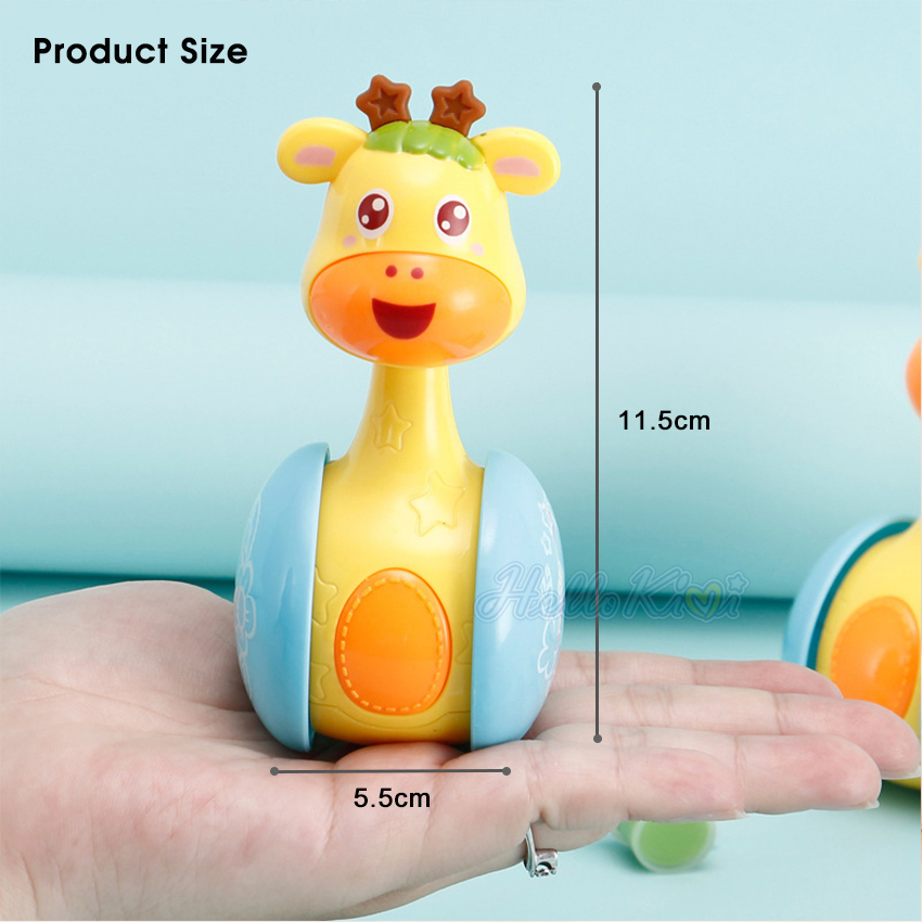 HelloKimi ChildrenCartoon Tumbler Doll Roly-poly Baby Toys Giraffe Tumbler Doll Early Learning Toy Toddler Musical Wobble Rattles Ring Bell Music Learning Educational Toy Cute Shape Toy for Kids