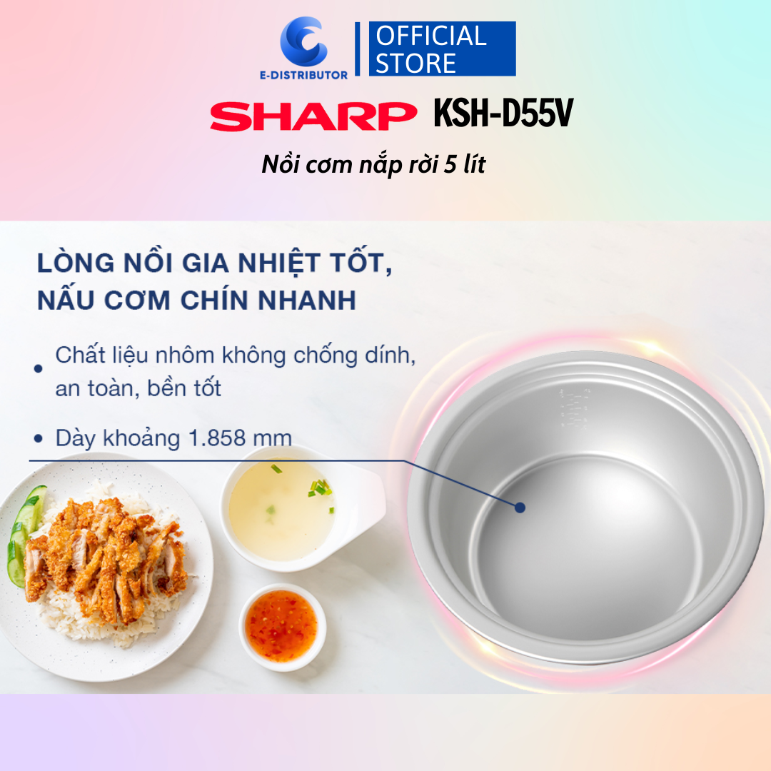 Nồi Cơm Điện Nắp Rời Sharp KSH-D55V (5 Lít)/KSH-D77V (7 Lít) - Trắng - Hàng chính hãng